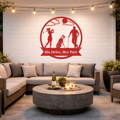 His Drive, Her Putt Metal Wall Sign – Golf Couple Decor