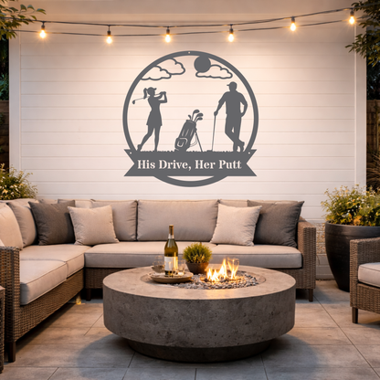 His Drive, Her Putt Metal Wall Sign – Golf Couple Decor