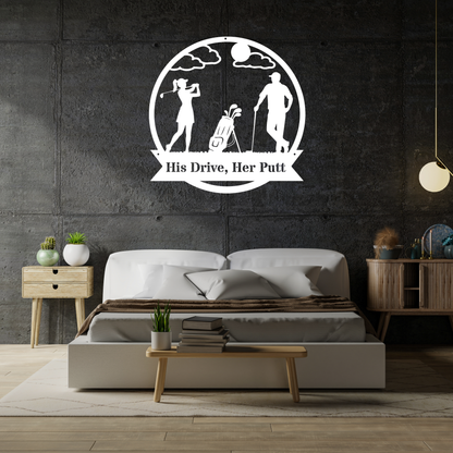 His Drive, Her Putt Metal Wall Sign – Golf Couple Decor