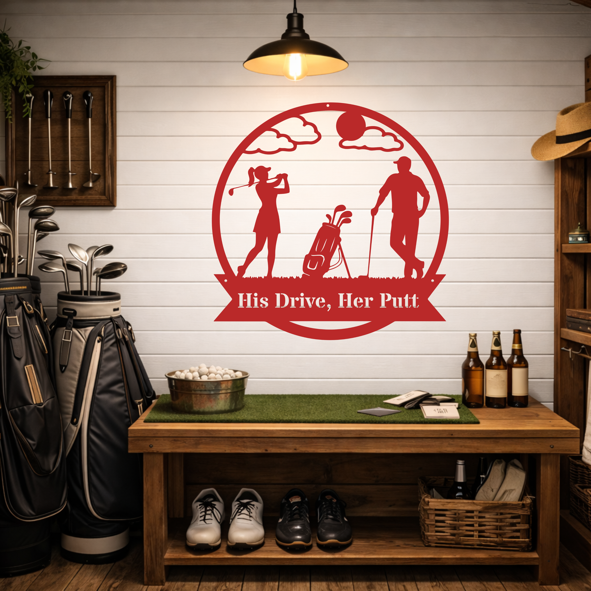 His Drive, Her Putt Metal Wall Sign – Golf Couple Decor