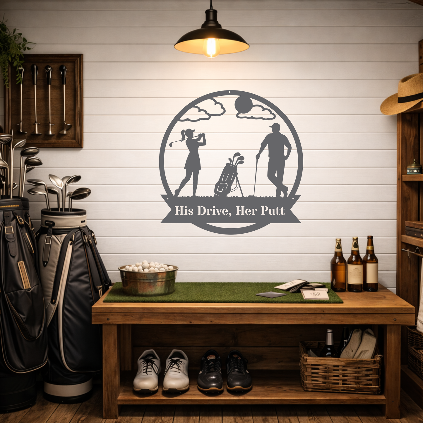 His Drive, Her Putt Metal Wall Sign – Golf Couple Decor