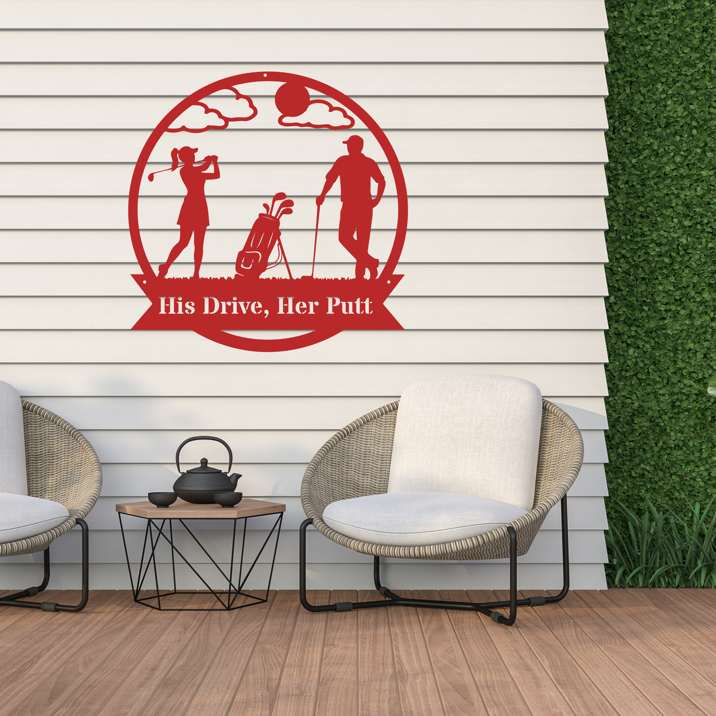 His Drive, Her Putt Metal Wall Sign – Golf Couple Decor
