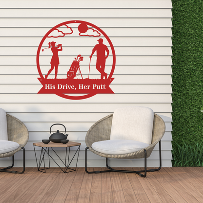 His Drive, Her Putt Metal Wall Sign – Golf Couple Decor