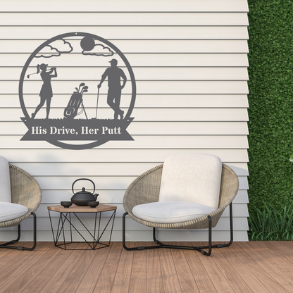 His Drive, Her Putt Metal Wall Sign – Golf Couple Decor