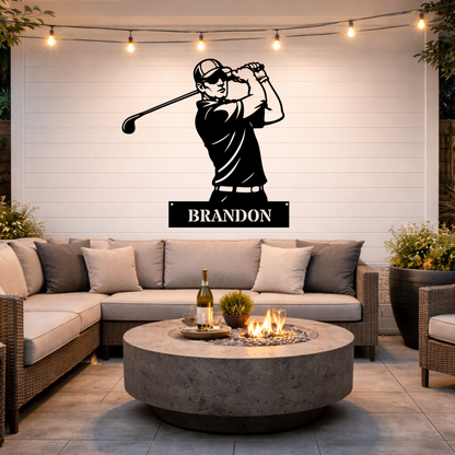 Personalised Golfer Metal Wall Art – Custom Golf Name Sign