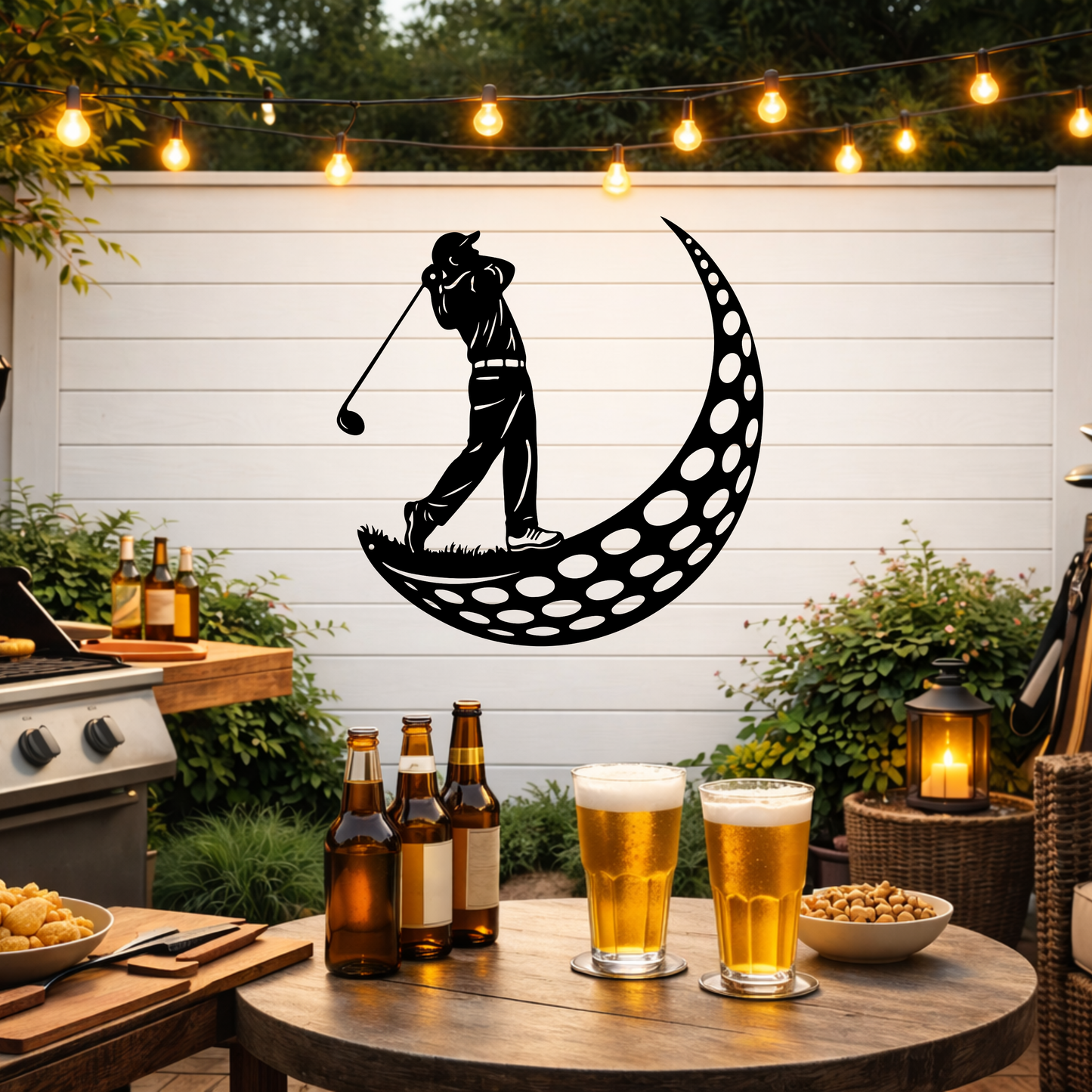 Golfer Moon Metal Wall Art