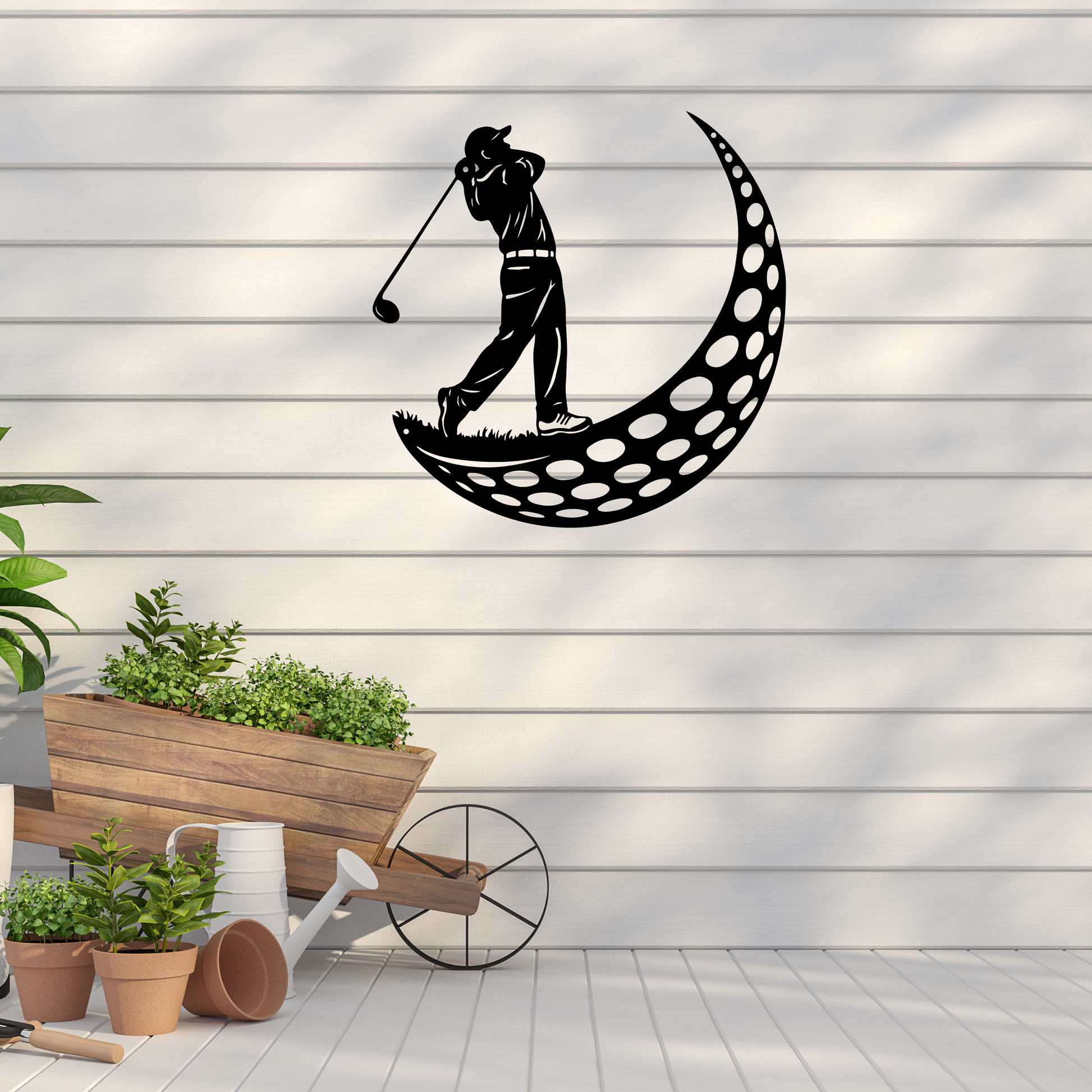 Golfer Moon Metal Wall Art