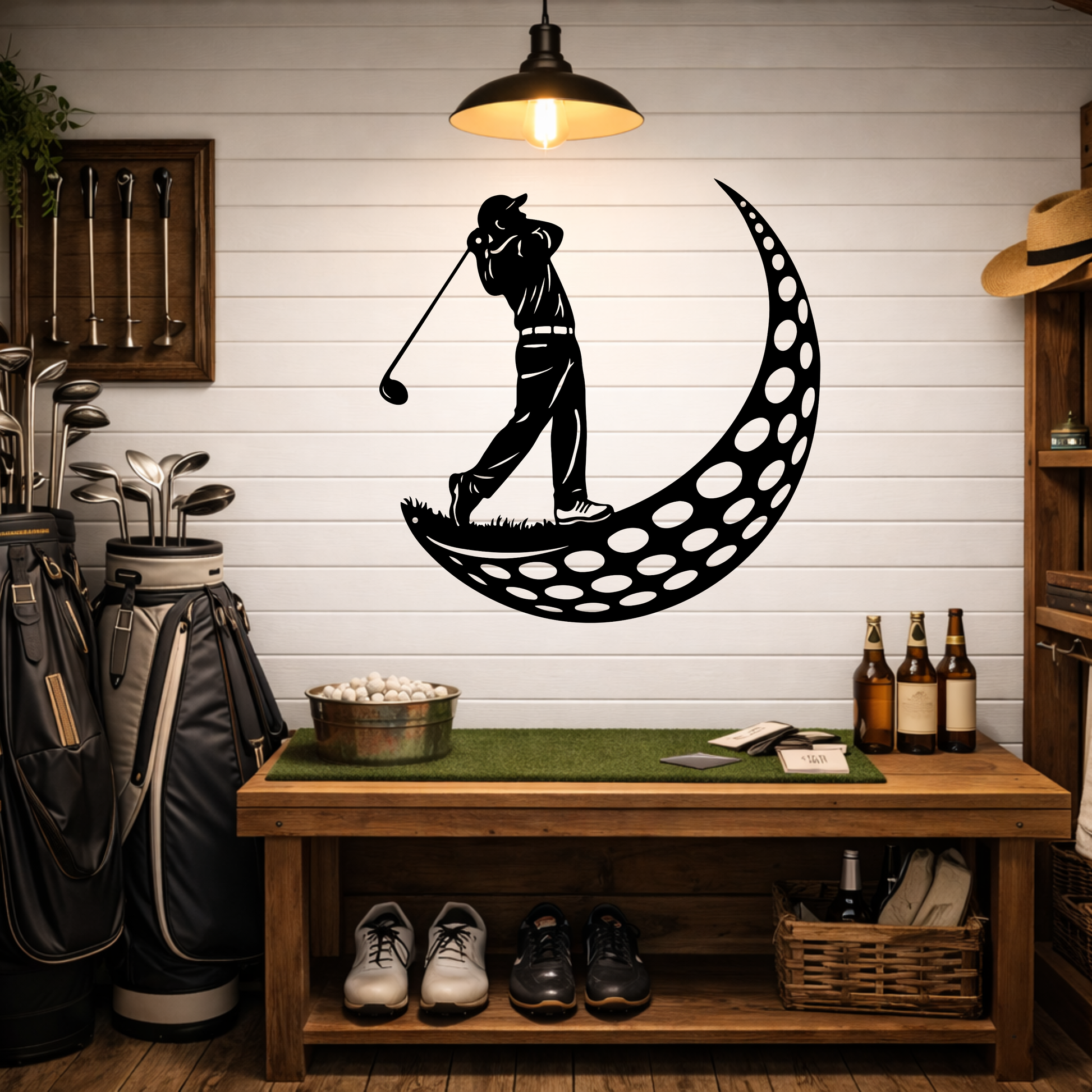 Golfer Moon Metal Wall Art