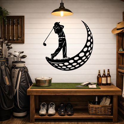 Golfer Moon Metal Wall Art