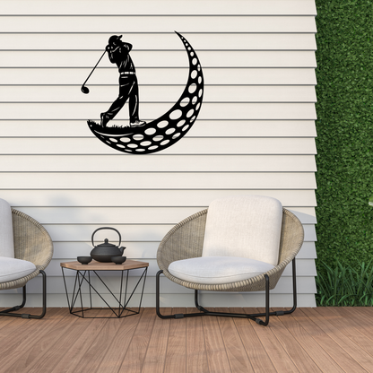 Golfer Moon Metal Wall Art