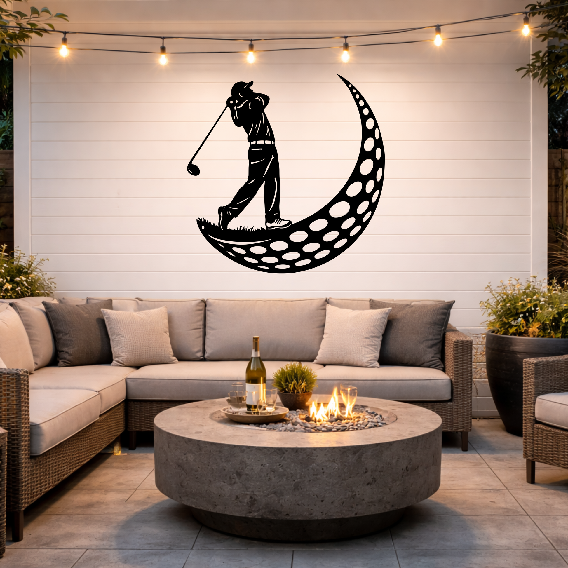 Golfer Moon Metal Wall Art
