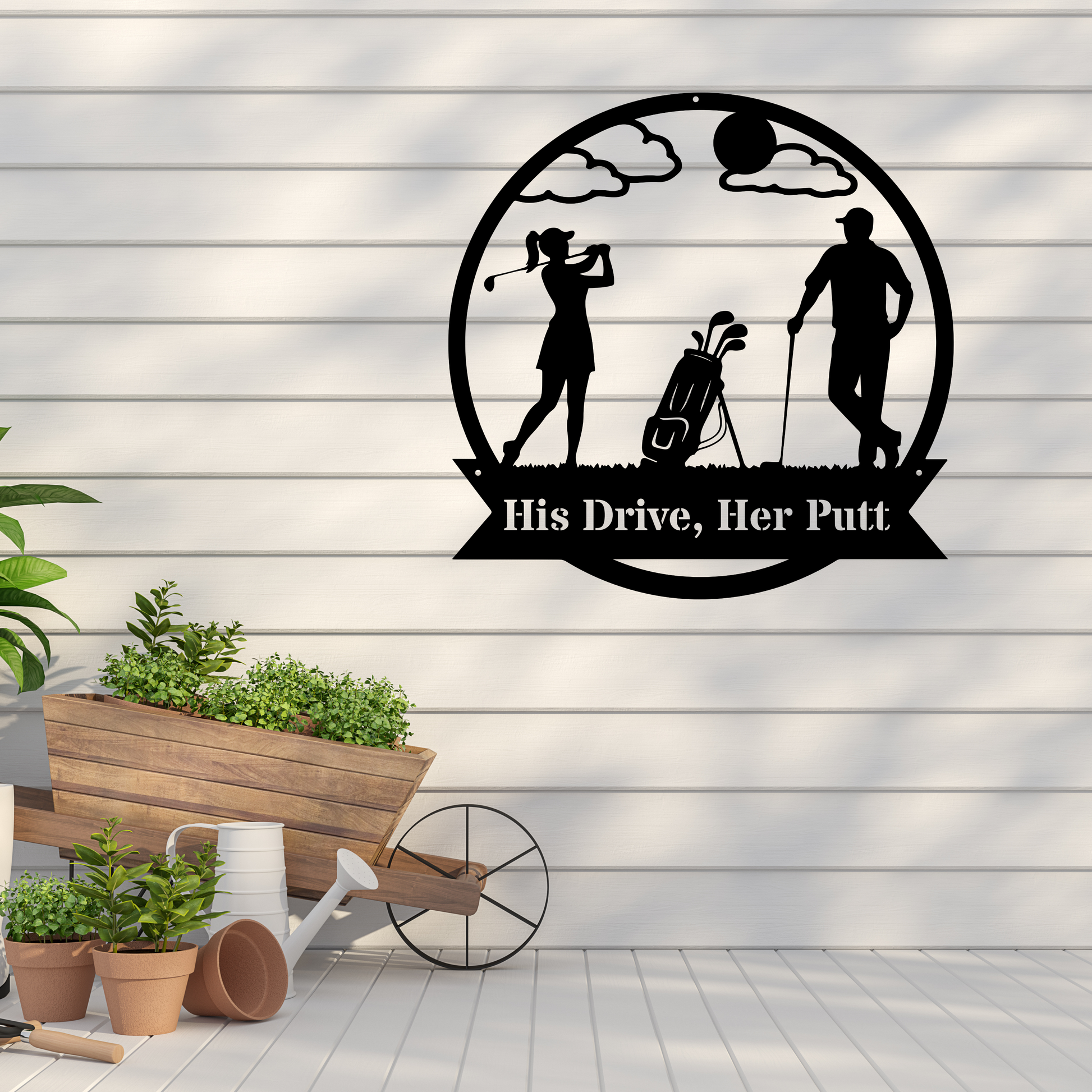 His Drive, Her Putt Metal Wall Sign – Golf Couple Decor