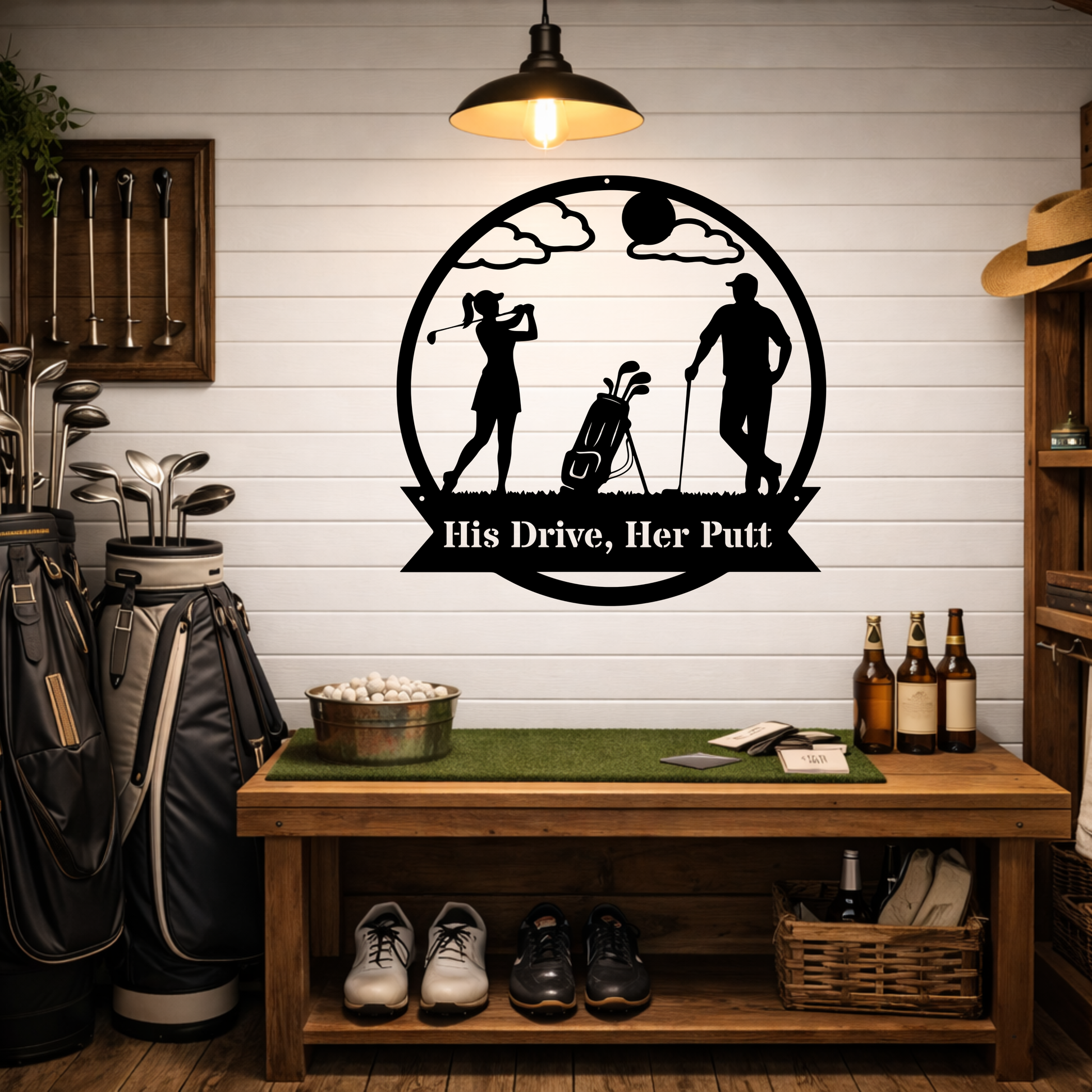 His Drive, Her Putt Metal Wall Sign – Golf Couple Decor